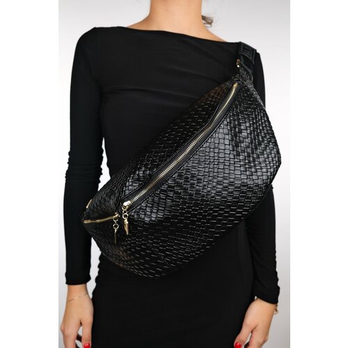 LuviShoes VENTA Black Knit Women's Large Waist Bag Slike