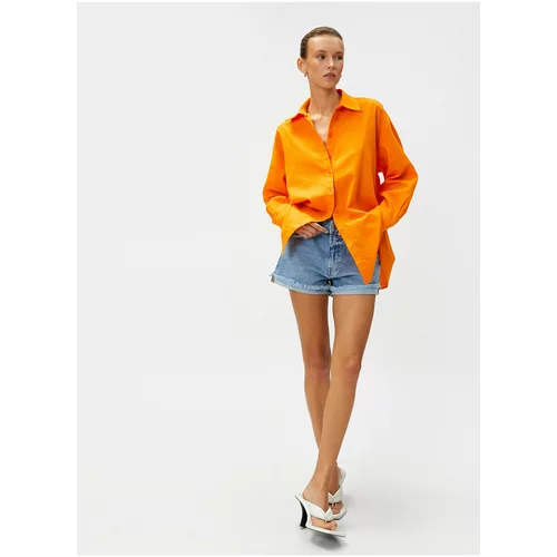 Koton Standard Shirt Collar Plain Orange Women's Shirt 3sak60019pw