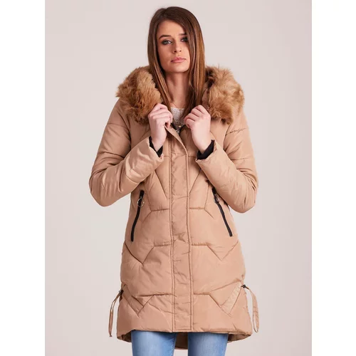 Yups Long quilted jacket with hood beige