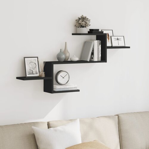 VidaXL Stenska polica črna 104x15x49 cm inženirski les Slike
