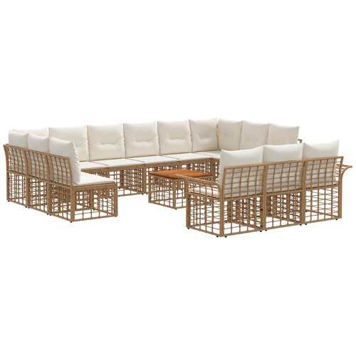 vidaXL Set vanjskih sofa 14 kom. Prirodna i krema bijela Poliester - Prirodna i kremasto bijela sa stolom Cene