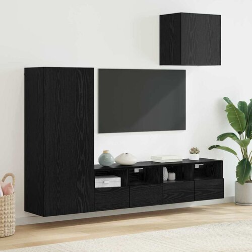 TV zidne jedinice 4 pcs Crni hrast Konstruirano drvo Cijene