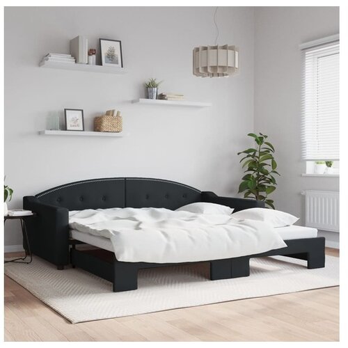 VidaXL Dnevni krevet na razvlačenje crni 100 x 200 cm od tkanine Slike
