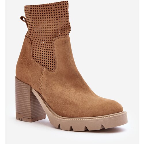 Kesi Suede openwork women&amp;#039;s ankle boots Camel Lewski Slike