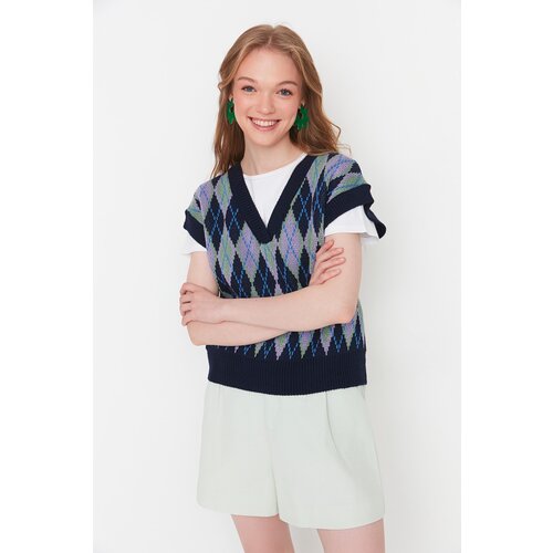 Trendyol Navy Blue Jacquard Knitwear Sweater Cene