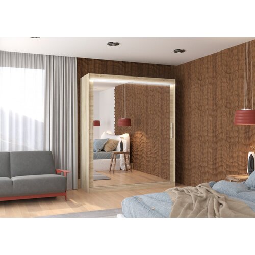 ADRK Spalna drsna omara ETTORE z ogledalom in LED, 180 cm - SONOMA-SONOMA HRAST Cene