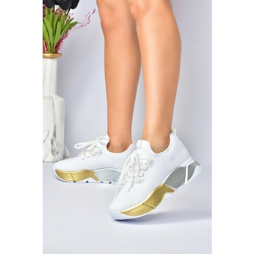 Fox Shoes White/gold Fabric Thick Sole Women's Sneakers Sports Shoes Slike