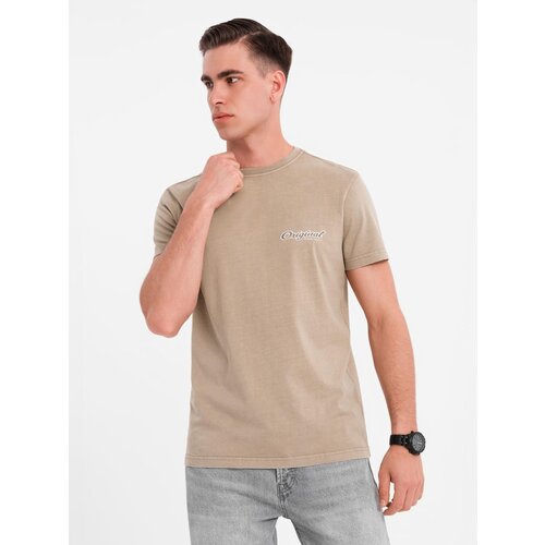 Ombre Cotton T-shirt with print on chest and back - dark beige Slike