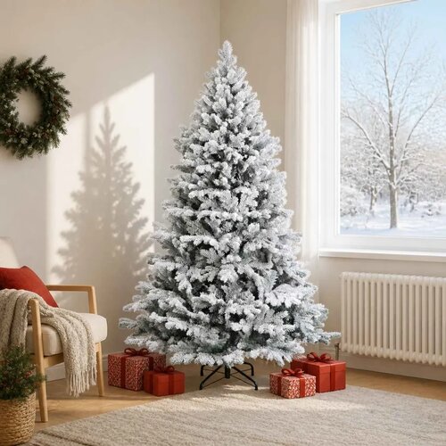  Umjetno božićno drvce s nogom 180 cm PVC i metal - Zelena i bijela 180 cm bez LED svjetala Cijene
