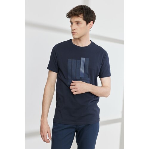 ALTINYILDIZ CLASSICS Men's Navy Blue Slim Fit Slim Fit Crew Neck Short Sleeved Cotton Printed T-Shirt. Slike