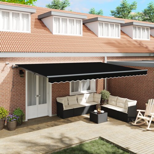 vidaXL Automatska uvlačiva tenda s LED crna 500x300 cm, Zamjenska tkanina za tenda od 5x3 m crna Cijene