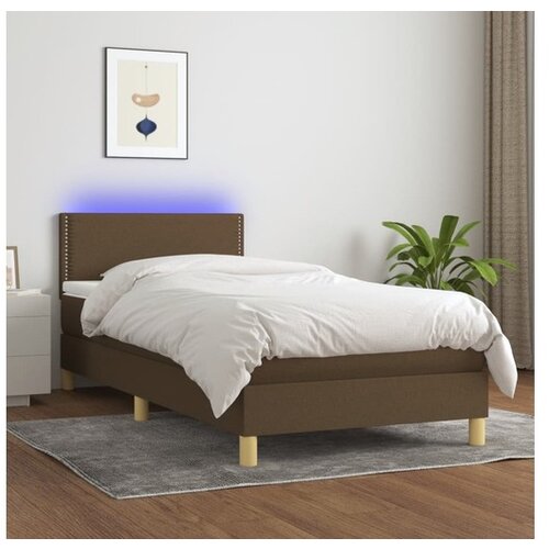 VidaXL Box spring postelja z vzmetnico LED temno rjava 90x19 Slike