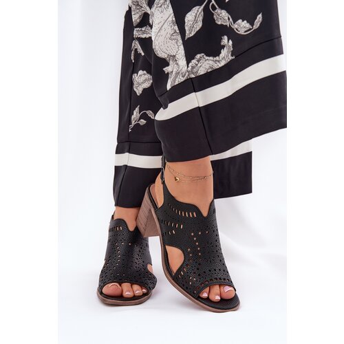 Boto Ladies Perforated Sandals On Heel Black Tosine Cene