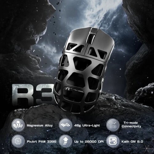 Attack Shark bežični gaming mi&amp;scaron; R3 PAW3395/Magnesium/Superlight/8KHz pooling/silver gray Slike