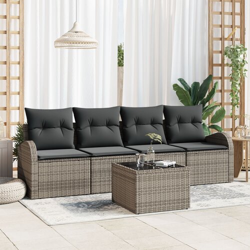 VidaXL 5-delna vrtna sedežna garnitura z blazinami siva Poly Rattan Slike