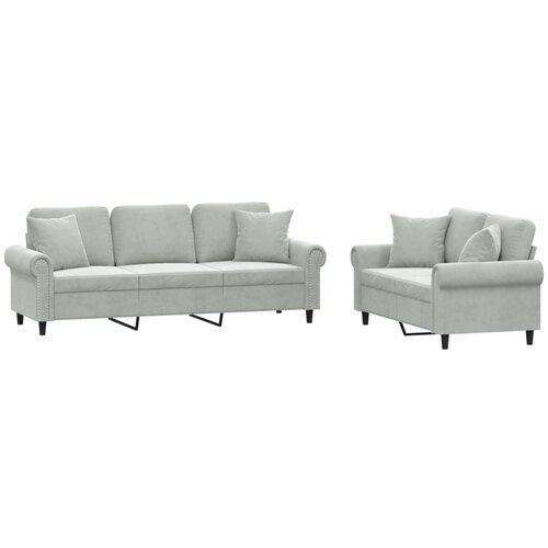  2-dijelni set sofa s jastucima svjetlosivi bar&amp;scaron;unasti Slike