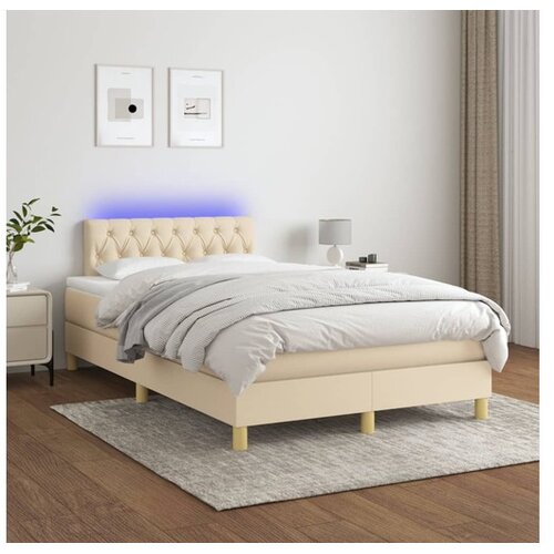  Box spring postelja z vzmetnico LED krem 120x200 cm blago Cene