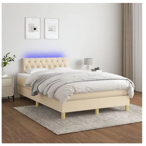  Box spring postelja z vzmetnico LED krem 120x200 cm blago