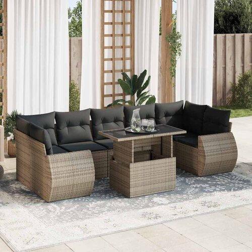 vidaXL 8-dijelni set vrtnih sofa od poliratana s jastucima sivi Cijene