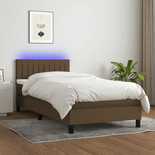  Box spring postelja z vzmetnico LED temno rjava 90x190 cm blago, (20789414)