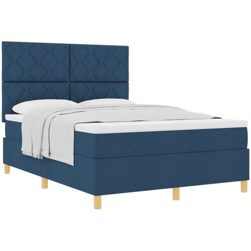 vidaXL Box spring krevet s uzglavljem Plava 140 x 190 cm tkanina - Plava 140 x 190 cm Dizajn s rombovima Cene