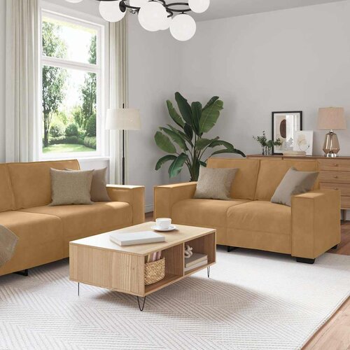  3-dijelni set sofa s jastucima, smeđi baršun Cene