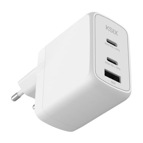 Ksix Gan ultrabrzi zidni punjač 65W PD &amp;amp; PPS, 2 x USB-C + 1 x USB-A, bijeli Slike