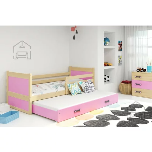 BMS Group Otroška postelja Rico z dodatnim ležiščem - 90x200 cm - bor/roza