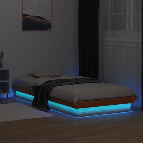 Furnova Posteljni okvir z LED vo&amp;scaron;čeno rjav 75x190 cm trdna borovina, (21935198) Slike