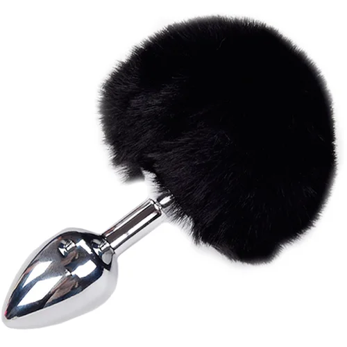 Alive metal anal fluffly plug s black