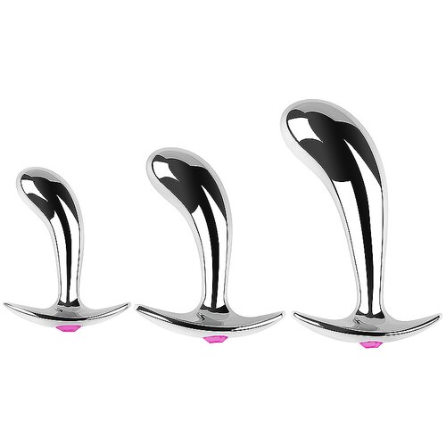 SuperLove Jewel Curved Anal Plug Set Silver-Pink Gem Slike