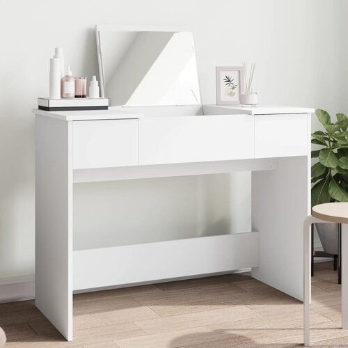 The Living Store Toaletna mizica z ogledalom bela 100x45x76 cm - Toaletna Mizica, (21658131) Slike