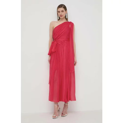 Luisa Spagnoli Svilena obleka PANNELLO roza barva, 540965