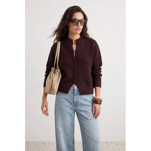 TRENDYOLMILLA ženski duks Soft Textured Stand Collar Detailed Oversize Knitwear Cardigan, smeđa Cene