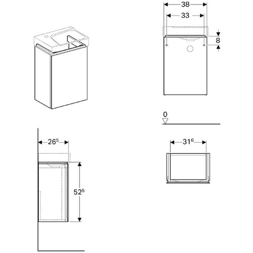 Geberit ormarić za lavabo 380 x 525 x 265 Xeno2 Sa 1 Vratima Bela Sjaj 500.502. Slike