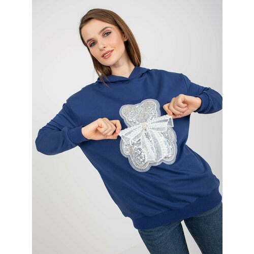 Fashion Hunters Navy blue sweatshirt with teddy bear and appliqué Cene