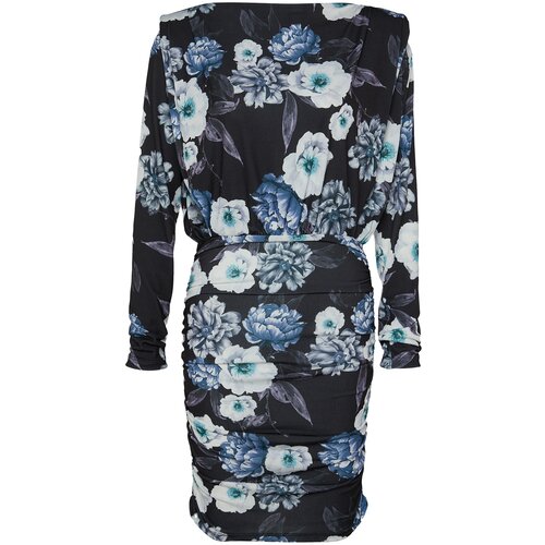 Trendyol Blue Printed Mini, Stretchy Knit Dress with Padded Draping Fitted/Sleek Slike