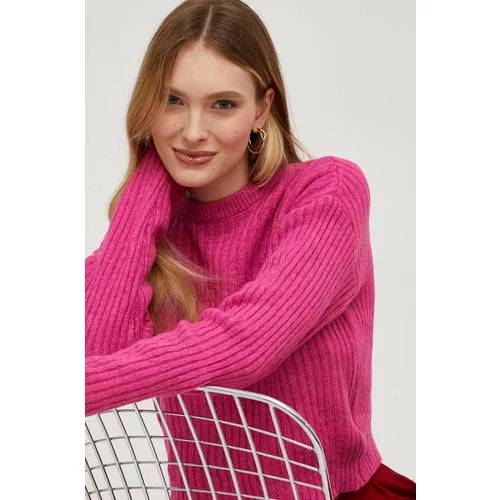 Answear Lab Pulover s dodatkom vune za žene, boja: ružičasta