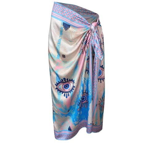 Dewberry 71058 Patterned Shiny Fabric Women Pareo-BLUE-PINK Cene