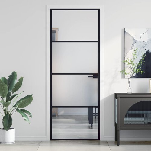VidaXL Notranja vrata ozka črna 76x201,5 cm kaljeno steklo in aluminij Slike