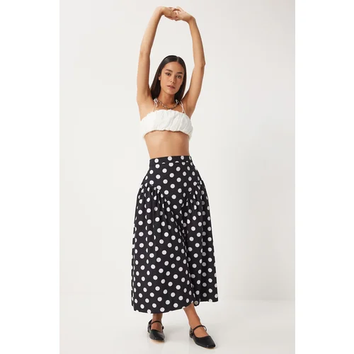 Happiness İstanbul Women's Black Polka Dot Summer Poplin Skirt