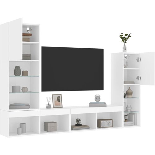 VidaXL 4-dijelni zidni TV elementi s LED bijeli od konstruiranog drva Slike