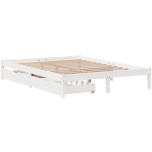 VidaXL Posteljni okvir s predali bel 140x190 cm trdna borovina, (21292480) Slike