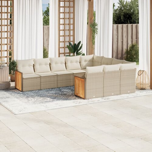 VidaXL 10-dijelni set vrtnih sofa s jastucima bež od poliratana Slike