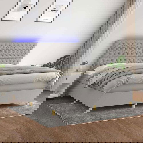  Box spring s madracem LED svjetlosivi 180x200 cm tkanina Slike
