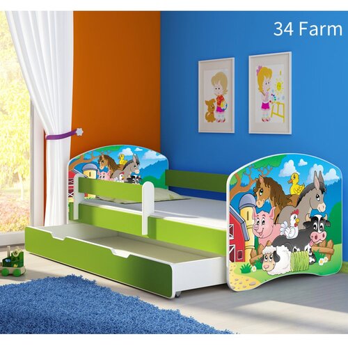 ACMA Dječji krevet s motivom, bočna zelena + ladica 140x70 cm - 34 Farm Cene