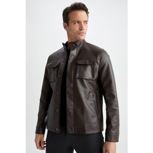 Defacto regular Fit Stand Collar Faux Leather Coat Slike