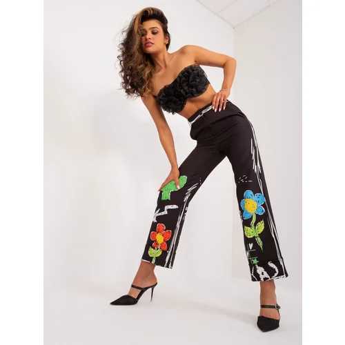 Fashion Hunters Black wide trousers with print