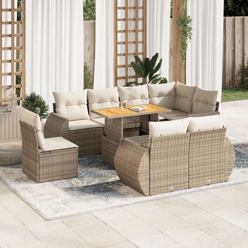 VidaXL 9-dijelni set vrtnih sofa s jastucima bež od poliratana Slike
