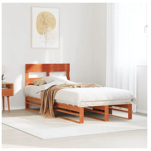 vidaXL Posteljni okvir brez vzmetnice voščeno rjav 90x190 cm borovina